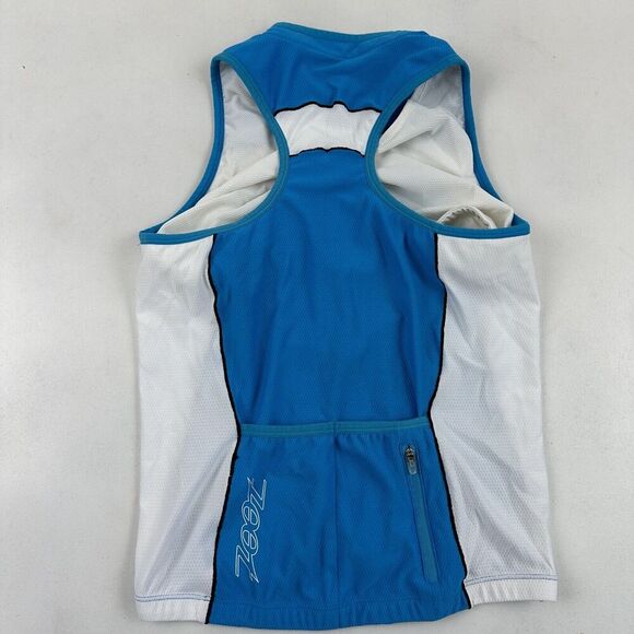 ZOOT Blue White 1/2 Zip Sleeveless Jersey Tank Built In Shelf Bra Cycling Sz S - Picture 9 of 10